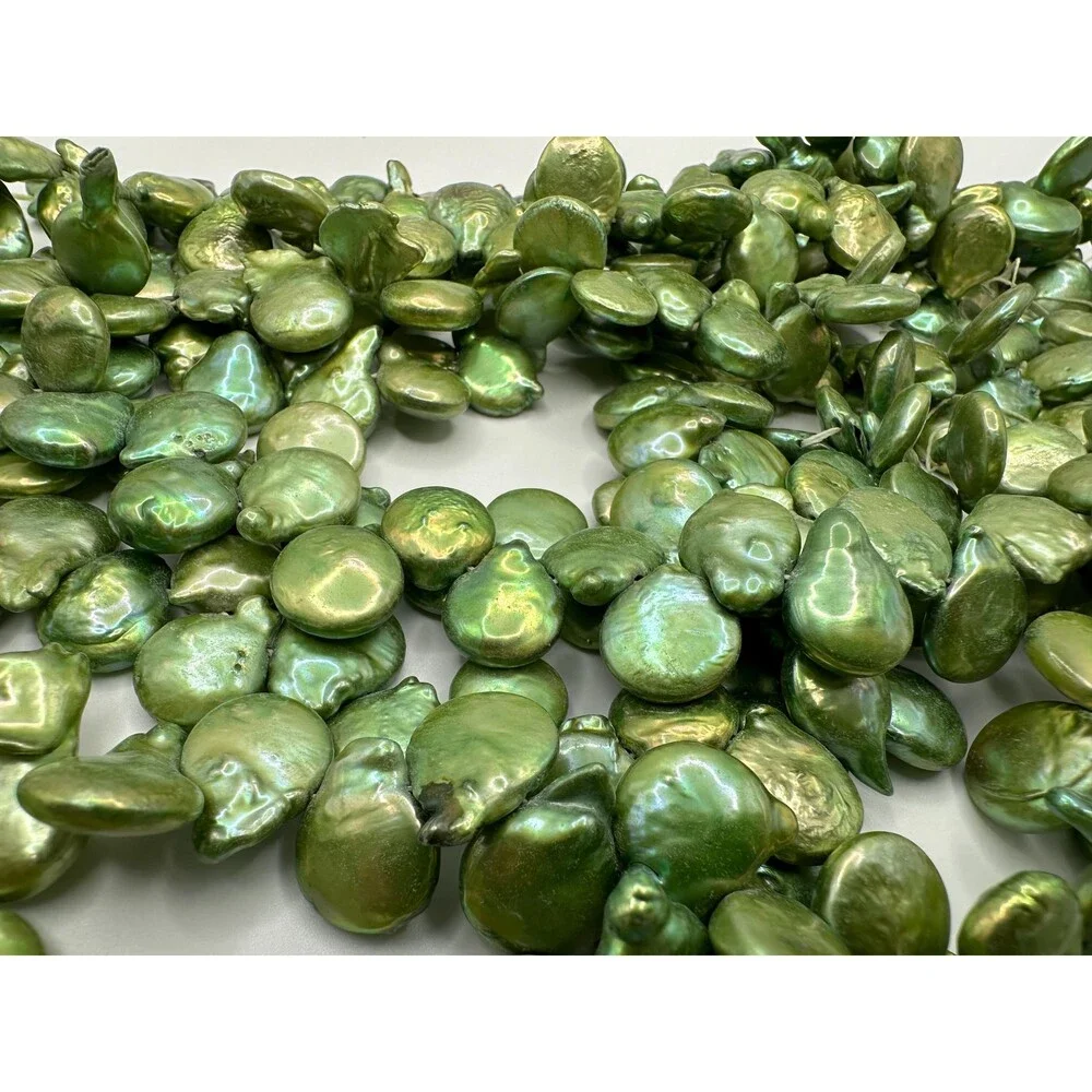 13-15 mm deep forest green Big freshwater pearl, Baroque coin l pearls for DIY